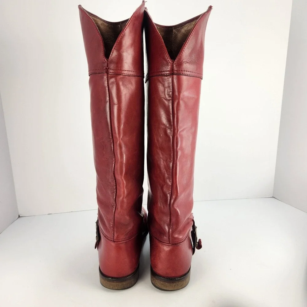 Joan & David Vintage Italy 37.5 Red Leather Knee High Riding Boots Women's 6.5